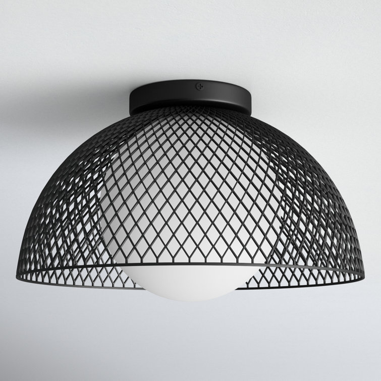 Matte Black Steel and Glass Dome Flush Mount Light