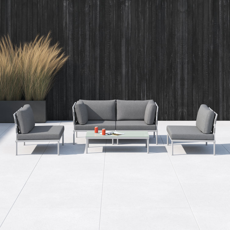Harmony 5-Piece White & Gray Aluminum Outdoor Sectional Sofa Set