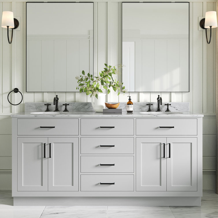 Ariel Hepburn 72" Gray Double Sink Freestanding Vanity Cabinet