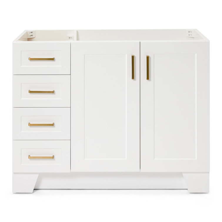 White Wood Freestanding Bathroom Vanity with Brass Hardware, 42 inches