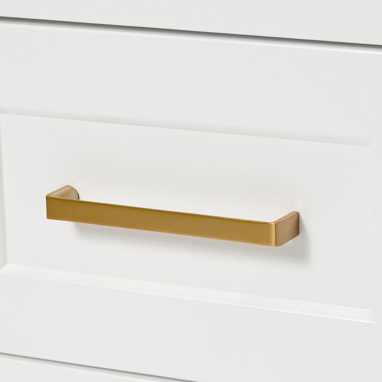 White Wood Freestanding Bathroom Vanity with Brass Hardware, 42 inches