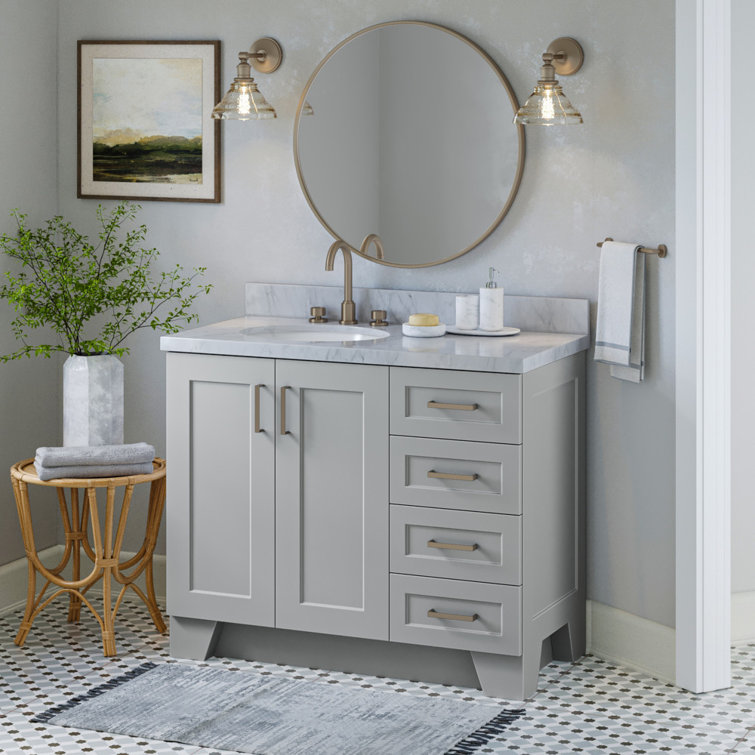 Gray 42'' Freestanding Wood Bathroom Vanity Base with Brass Hardware