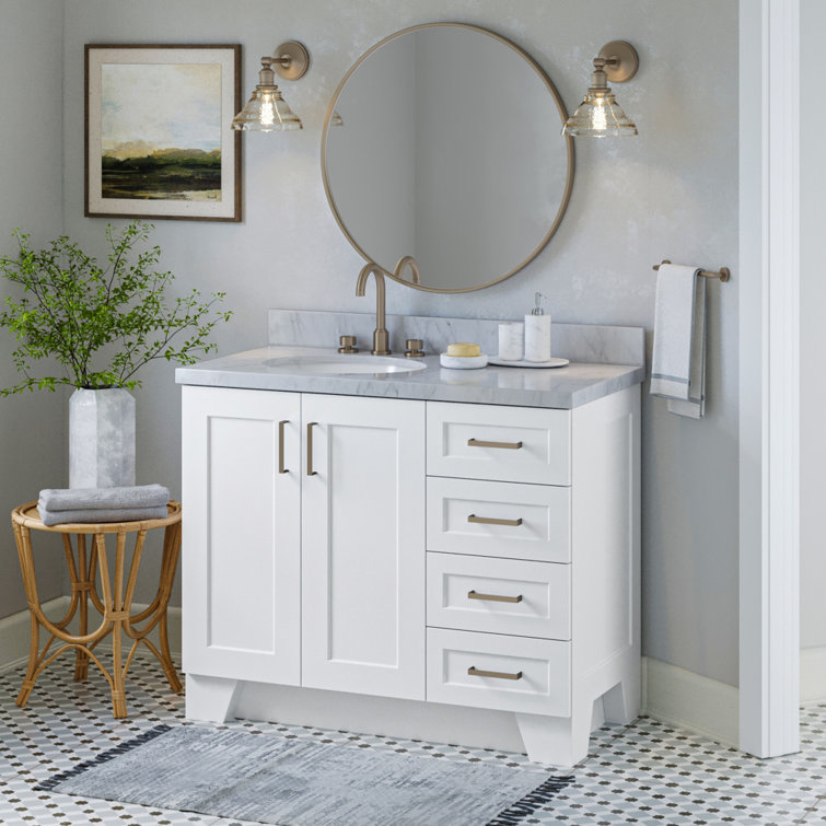 Taylor 42'' White Wood Freestanding Single Vanity Base with Brass Hardware