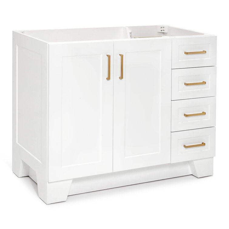 Taylor 42'' White Wood Freestanding Single Vanity Base with Brass Hardware