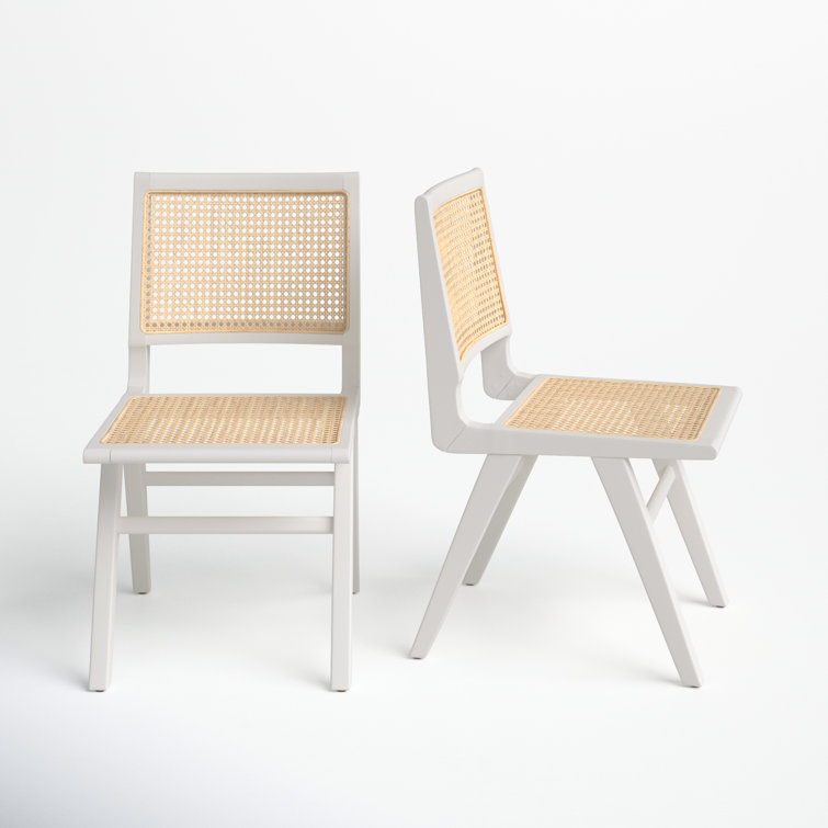 Elegant Coastal White Wood & Natural Cane Side Chair