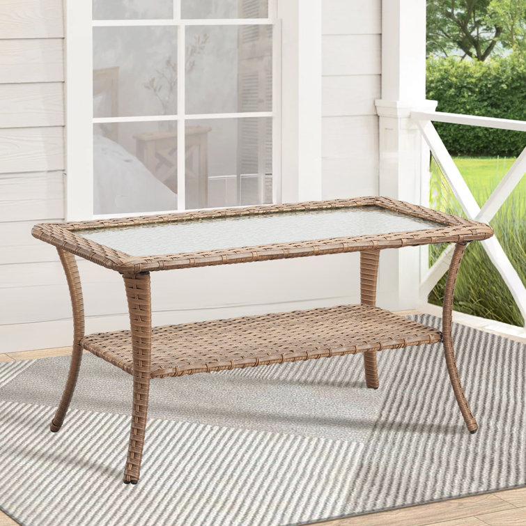 Carolina Yellow Steel Frame Glass Top Outdoor Coffee Table