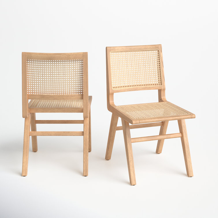 Hattie Natural Brown Wood and Woven Cane Side Chair, Set of 2