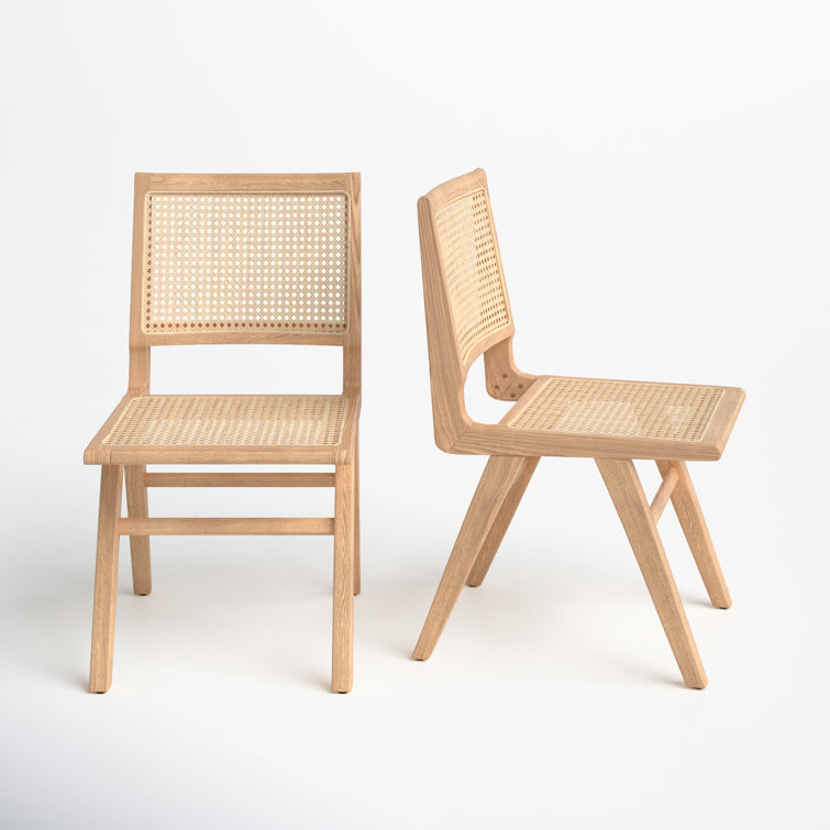 Hattie Natural Brown Wood and Woven Cane Side Chair, Set of 2