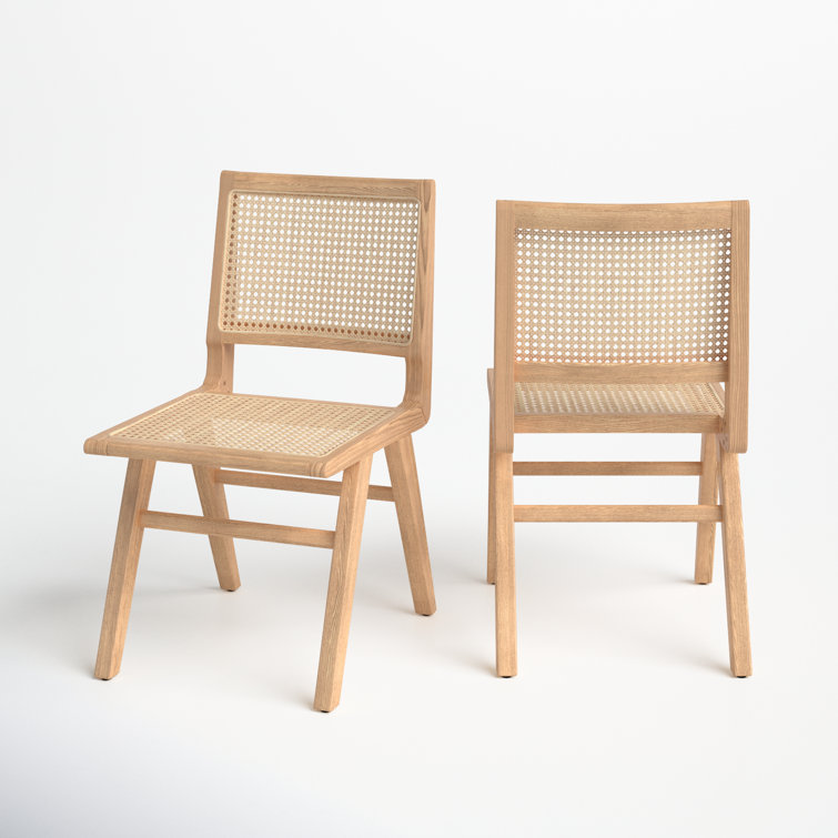 Hattie Natural Brown Wood and Woven Cane Side Chair, Set of 2