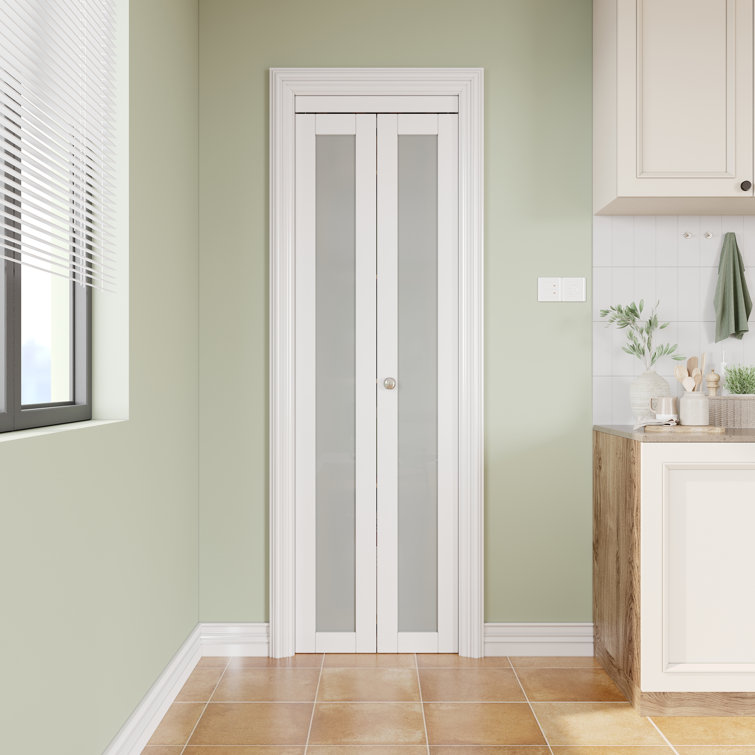 24 in. x 80 in. White Frosted Glass Solid Core MDF Bifold Door