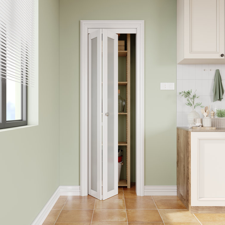 24 in. x 80 in. White Frosted Glass Solid Core MDF Bifold Door