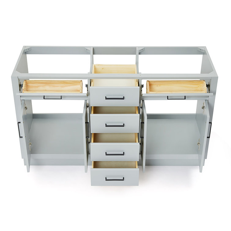 Gray 60'' Double Freestanding Hardwood Vanity Base