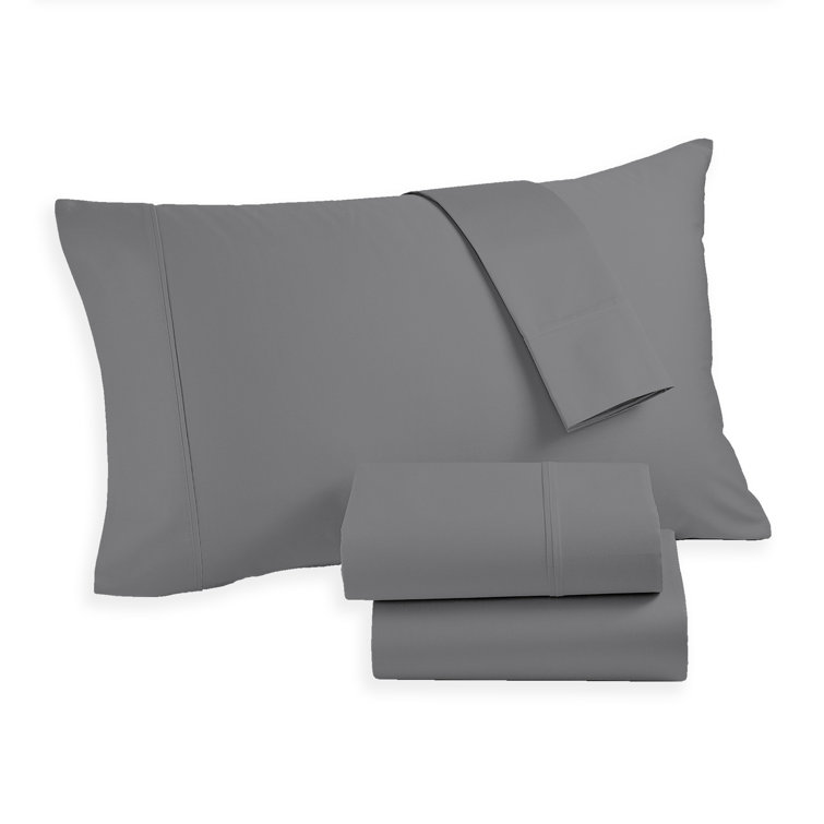 Full Dark Gray Cotton Percale Sheet Set with Pillowcases