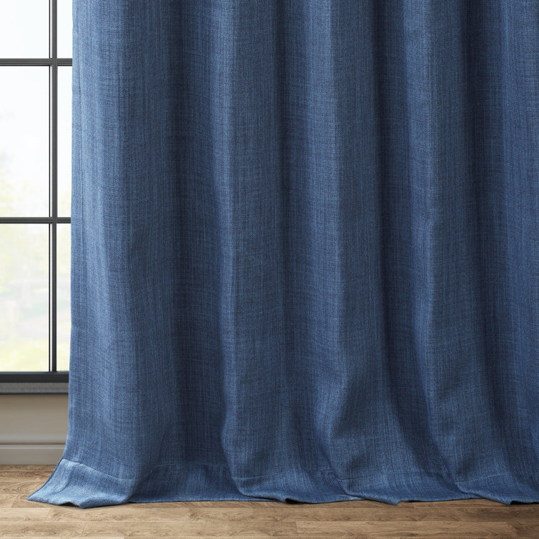 Denim Blue Faux Linen Blackout Curtains, 100" x 84"