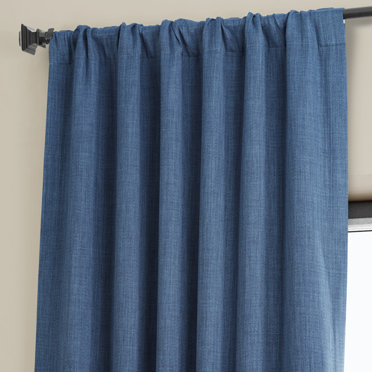 Denim Blue Faux Linen Blackout Curtains, 100" x 84"