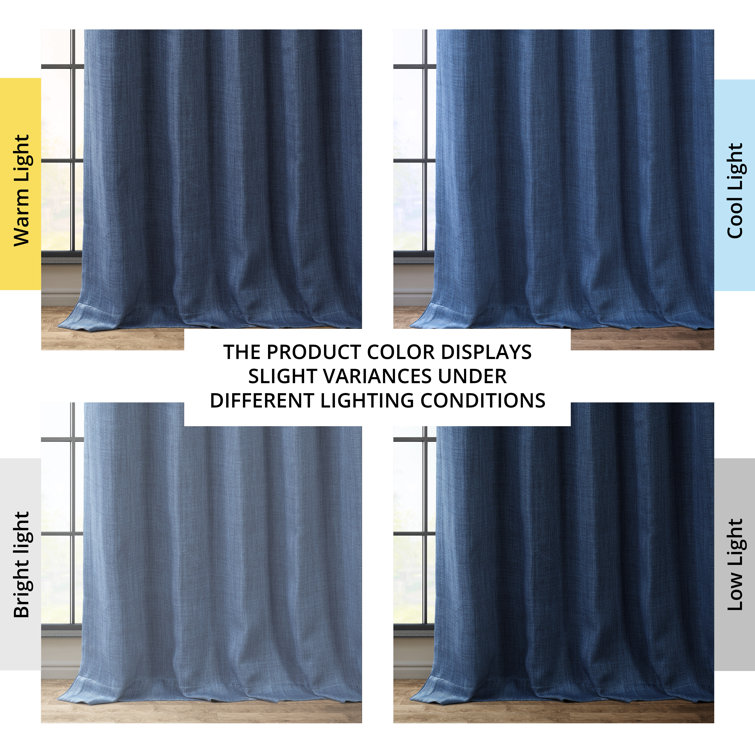 Denim Blue Faux Linen Extra Wide Blackout Curtain Panel