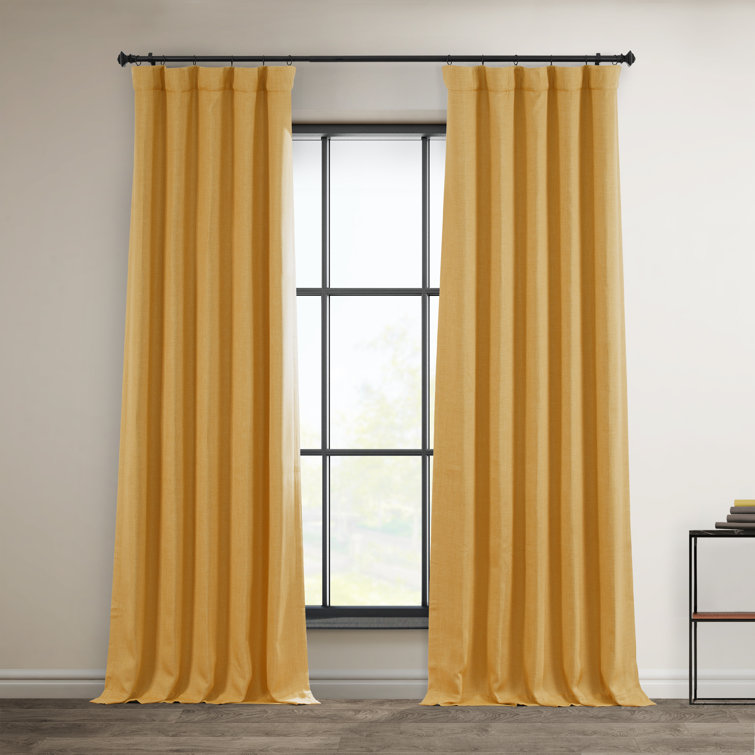 Dandelion Gold Faux Linen Blackout Curtain Panel, 100" x 84"