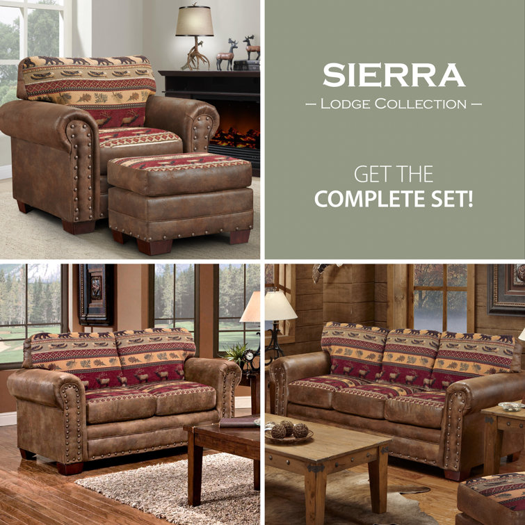 Sierra Lodge Brown Microfiber and Tapestry Ottoman