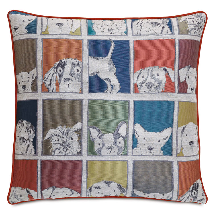 Multicolor Embroidered Dog Design Square Pillow