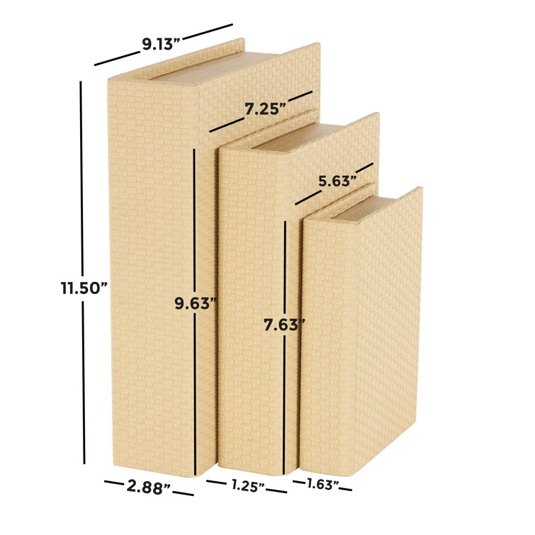 Cream Faux Leather and Wood Book Shaped Decorative Box Set