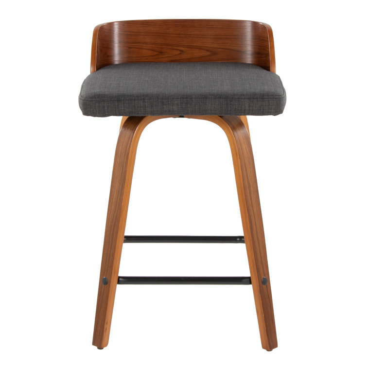 Dark Gray Swivel Counter Stool with Walnut Wood and Metal Frame