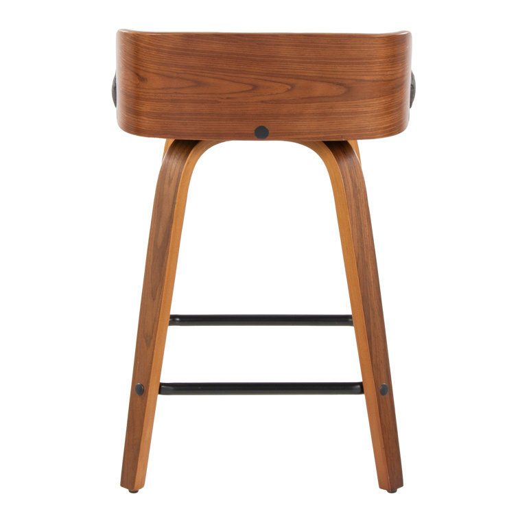Dark Gray Swivel Counter Stool with Walnut Wood and Metal Frame