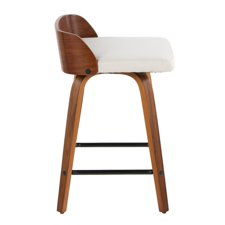 Dark Gray Swivel Counter Stool with Walnut Wood and Metal Frame