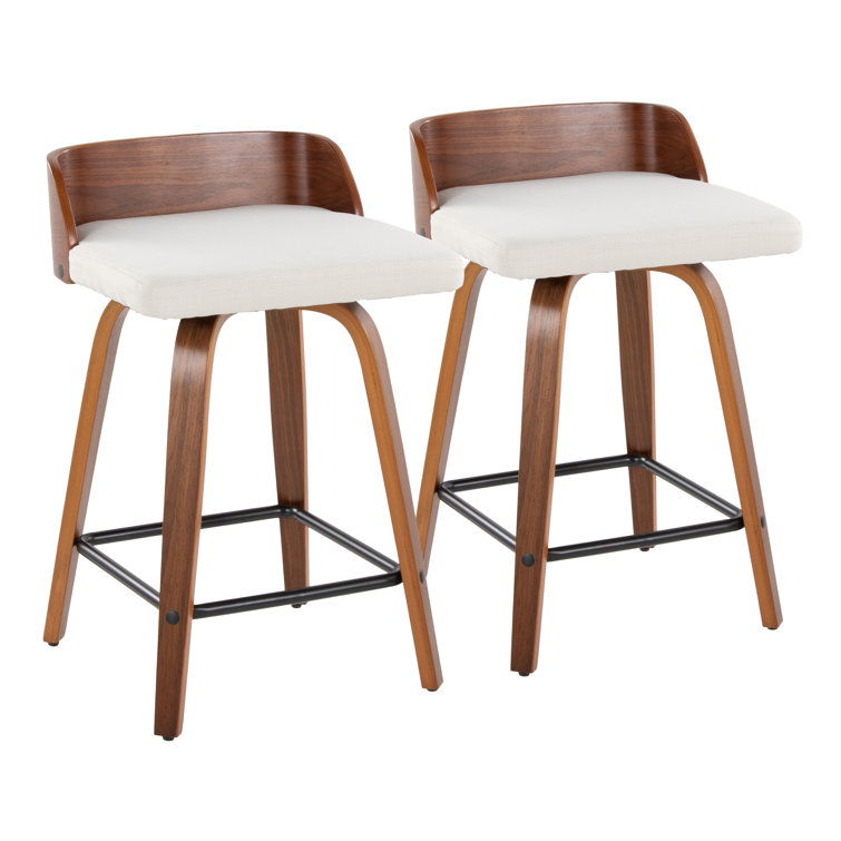 Dark Gray Swivel Counter Stool with Walnut Wood and Metal Frame