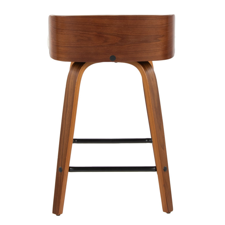 Dark Gray Swivel Counter Stool with Walnut Wood and Metal Frame