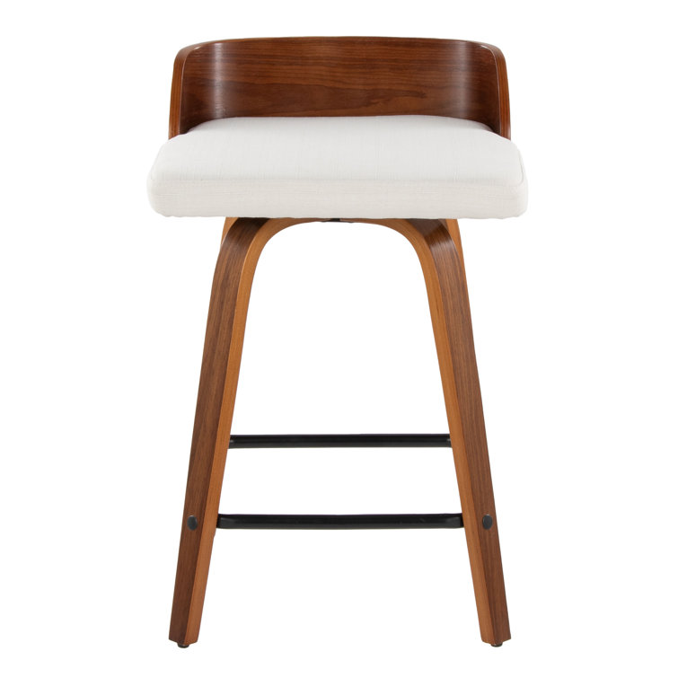 Dark Gray Swivel Counter Stool with Walnut Wood and Metal Frame