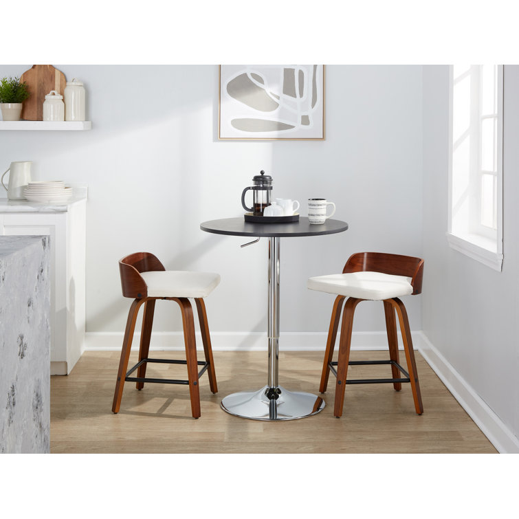 Dark Gray Swivel Counter Stool with Walnut Wood and Metal Frame