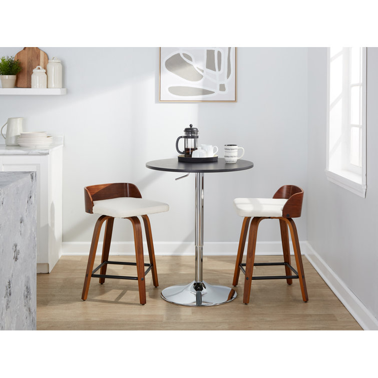 Dark Gray Swivel Counter Stool with Walnut Wood and Metal Frame