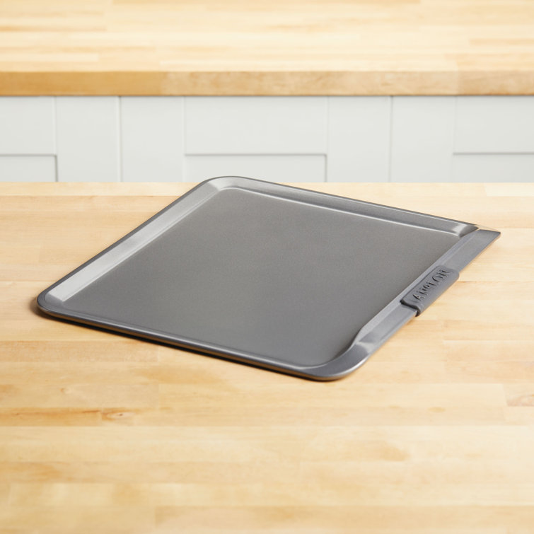 Gray Nonstick Carbon Steel Cookie Sheet with Silicone Grips, 14" x 16"