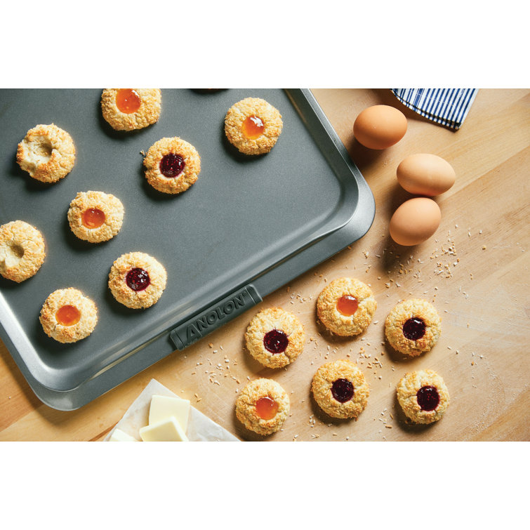 Gray Nonstick Carbon Steel Cookie Sheet with Silicone Grips, 14" x 16"