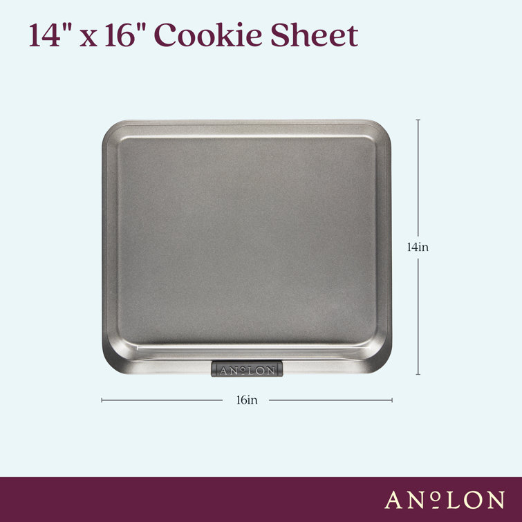 Gray Nonstick Carbon Steel Cookie Sheet with Silicone Grips, 14" x 16"
