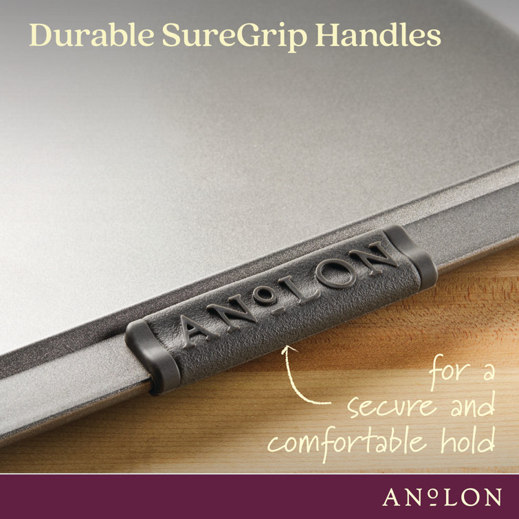 Gray Nonstick Carbon Steel Cookie Sheet with Silicone Grips, 14" x 16"