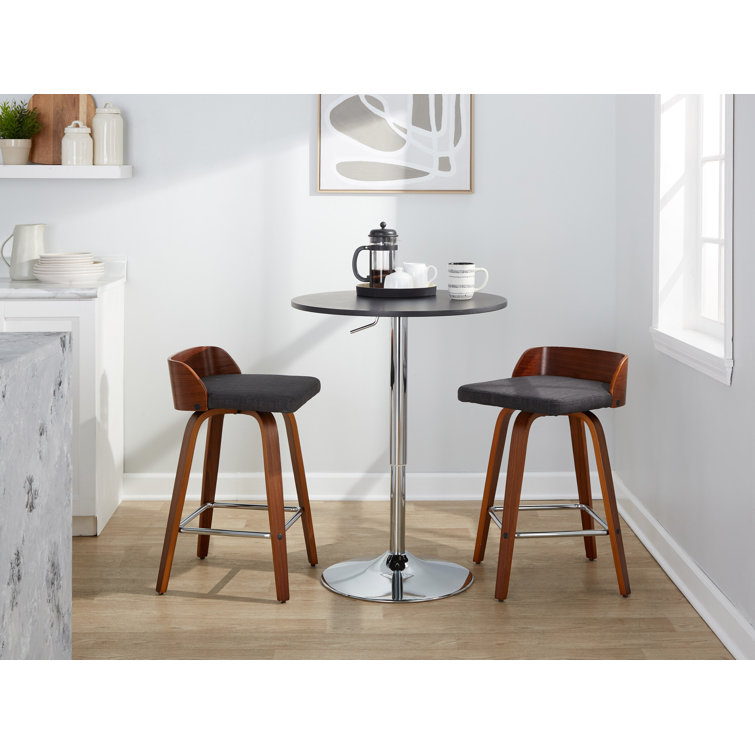 Dark Gray Bentwood Swivel Counter Stools with Chrome Footrest, Set of 2