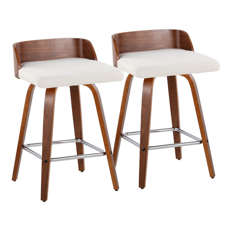 Dark Gray Bentwood Swivel Counter Stools with Chrome Footrest, Set of 2