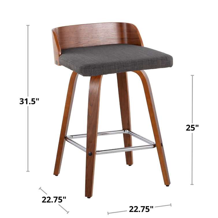 Dark Gray Bentwood Swivel Counter Stools with Chrome Footrest, Set of 2