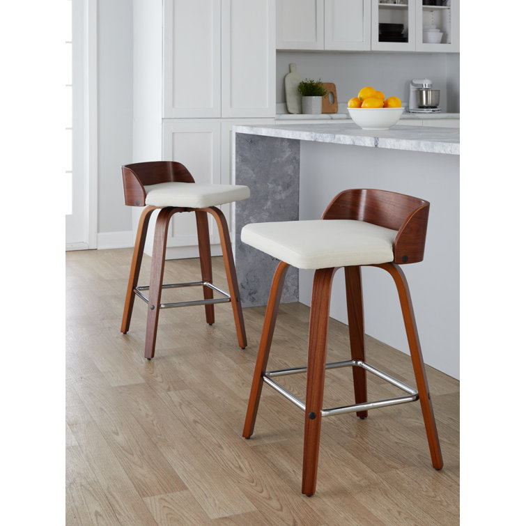 Dark Gray Bentwood Swivel Counter Stools with Chrome Footrest, Set of 2
