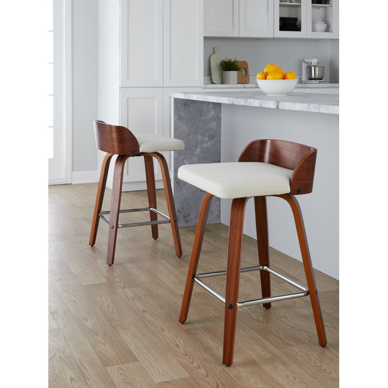Dark Gray Bentwood Swivel Counter Stools with Chrome Footrest, Set of 2