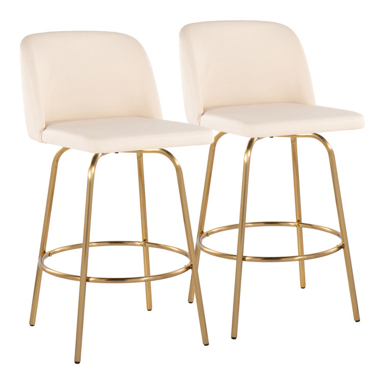 Cream Upholstered Swivel Counter Stool with Gold Metal Frame