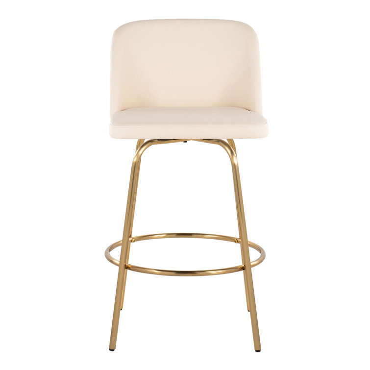 Cream Upholstered Swivel Counter Stool with Gold Metal Frame