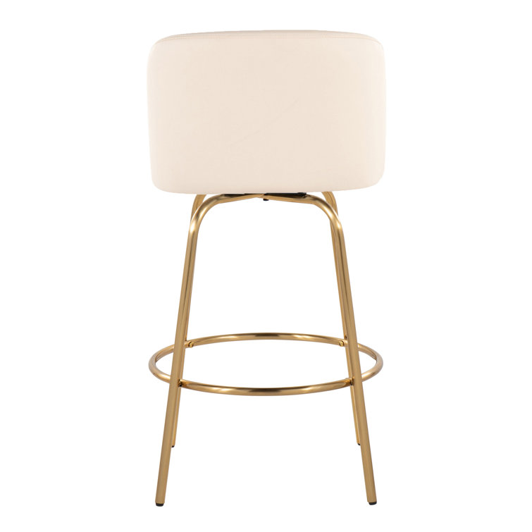 Cream Upholstered Swivel Counter Stool with Gold Metal Frame