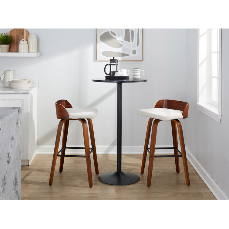 Walnut Wood and Dark Gray Swivel Barstool Set