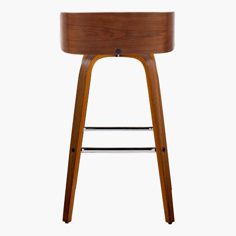 Cream Upholstered Swivel Bar Stool with Wood Backrest