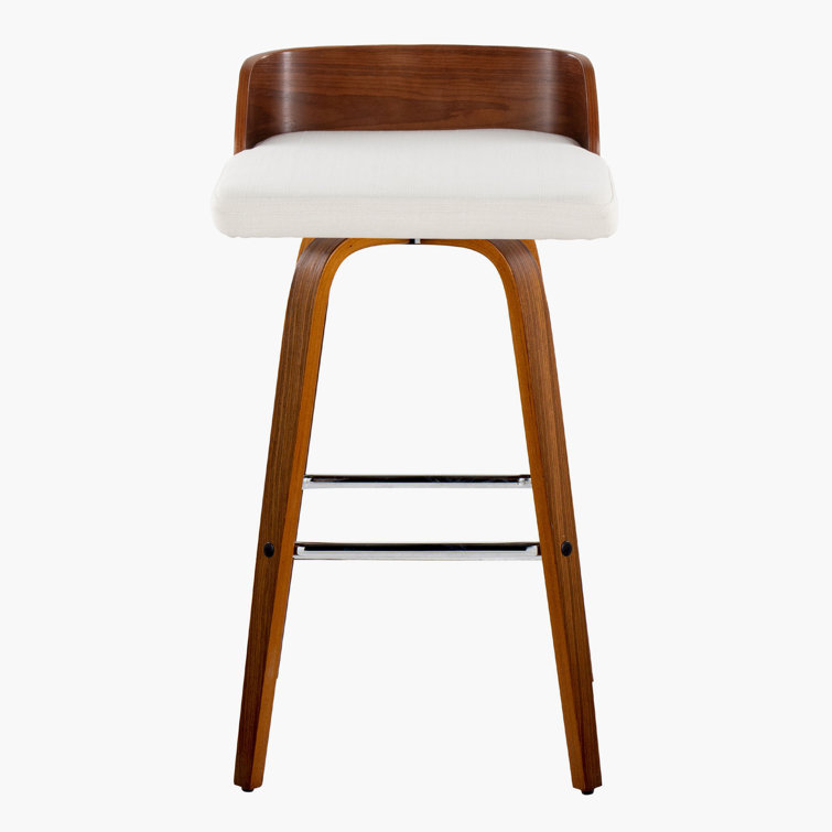 Cream Upholstered Swivel Bar Stool with Wood Backrest