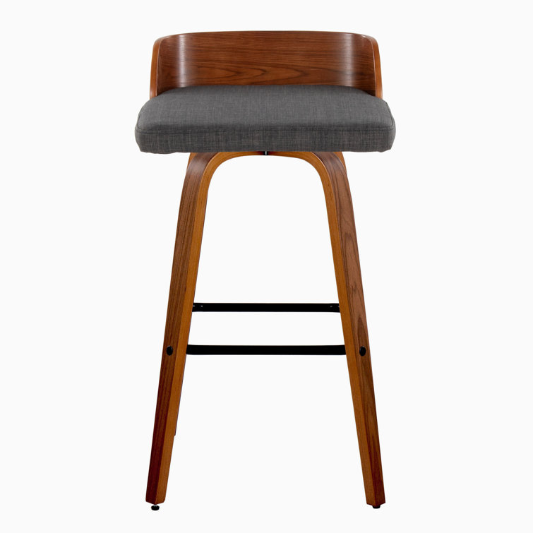 Walnut Wood and Dark Gray Swivel Barstool Set