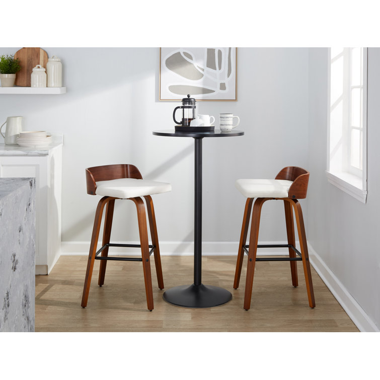 Walnut Wood and Dark Gray Swivel Barstool Set