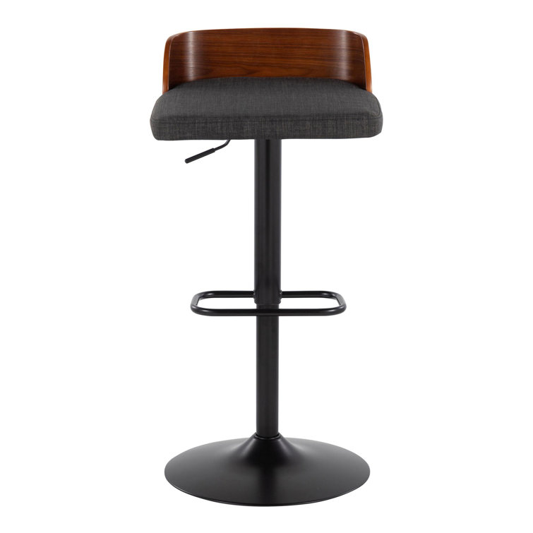 Dark Gray Adjustable Swivel Barstool with Wood Backrest